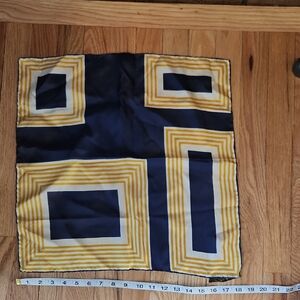 Ashear All Silk Made In Italy Hand Rolled Scarf Navy Blue White Yellow Geometric